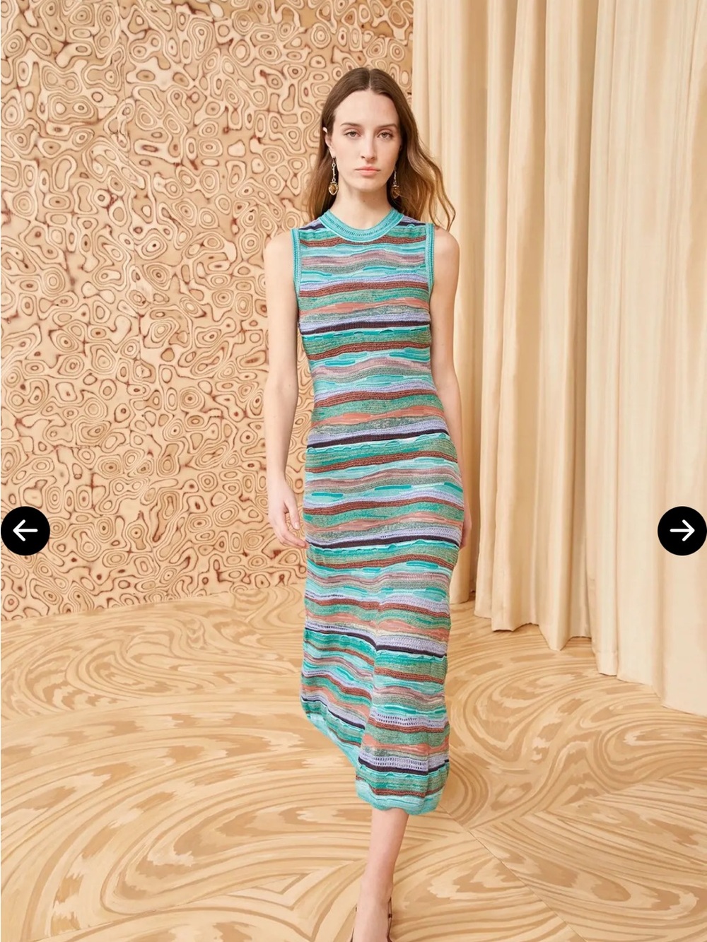 Ulla Johnson Fauna Sleeveless Striped Knit Midi Dress in Aqua and Coral